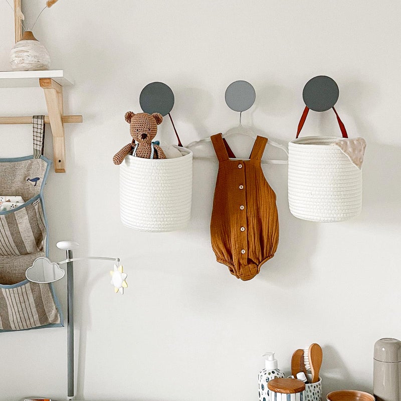 Goodpick 2pack Rope Hanging Basket - Small Round Hanging Baskets Storage for Key, Sunglasses, Wallet on Door - Modern Woven Baskets Wall Decor for Plant, White Cotton Basket 7.87 x 7 x 11.7 inches - Image 2